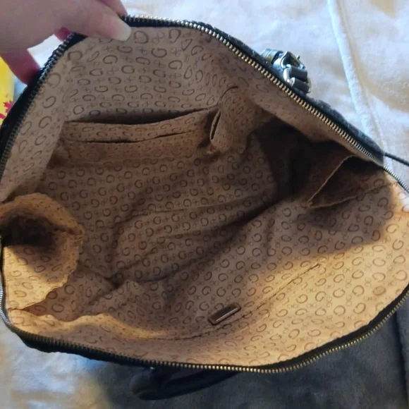 GUESS Shiny Black Embossed Satchel - Picture 4 of 4